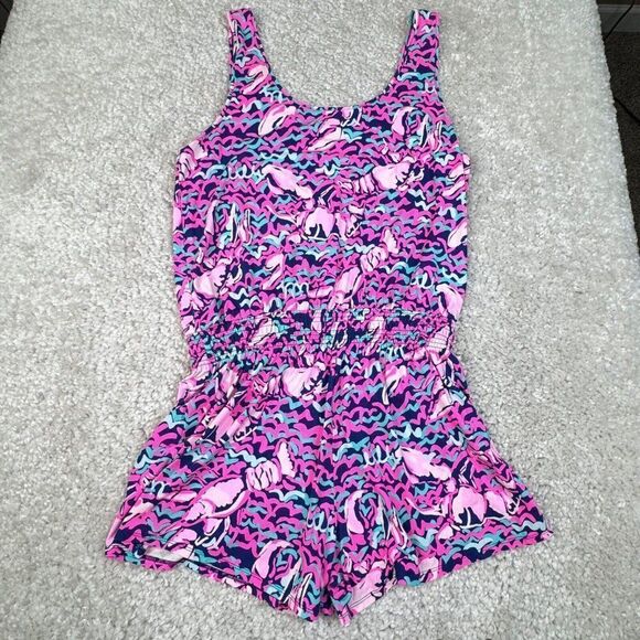 Lilly Pulitzer Tala Romper Lobstah Roll Pink Navy XL - Picture 3 of 12